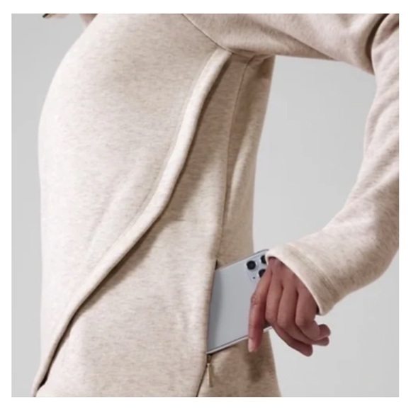 Athleta Cozy Karma Asymmetric Fleece Mock Neck Funnel Pullover Oatmeal Heather - Picture 14 of 16
